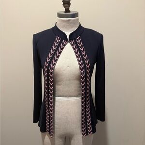 Ming Wang Blue and Pink Blazer with Chevron Trim